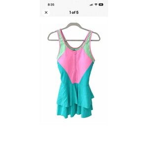 Uniquebella Women’s Colorblock Swimsuit Dress XL | Neon Pastel Tummy Control